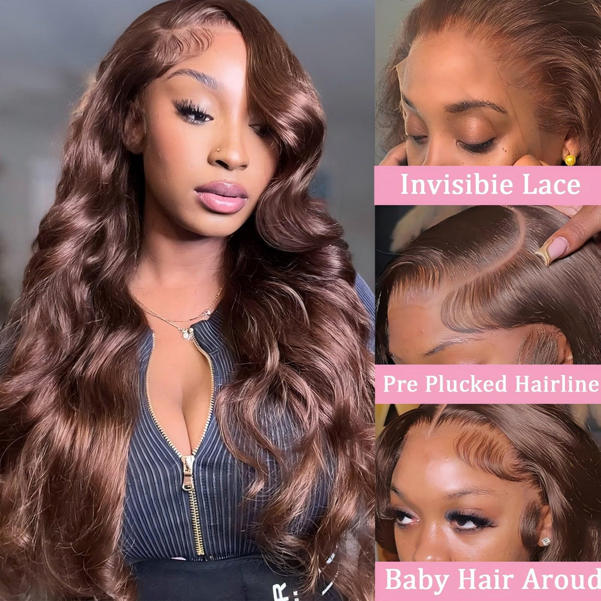 QZOQZO 28 Inch Chocolate Brown Lace Front Wig side view