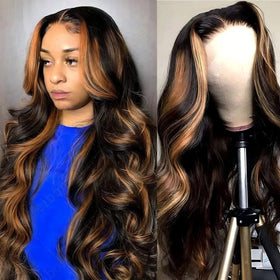 QZOQZO 28 Inch Ombre Body Wave Lace Front Wig front view