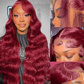 QZOQZO 99J Burgundy Lace Front Wig front view