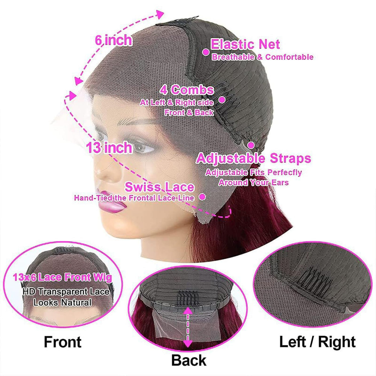 QZOQZO Burgundy HD Lace Front Wig 26 Inch back view