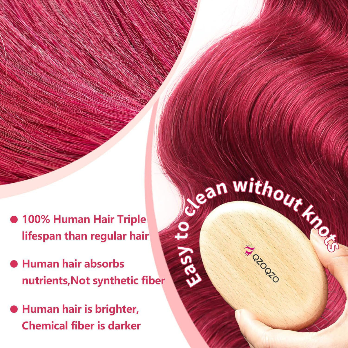 QZOQZO Burgundy HD Lace Front Wig 26 Inch close-up of lace