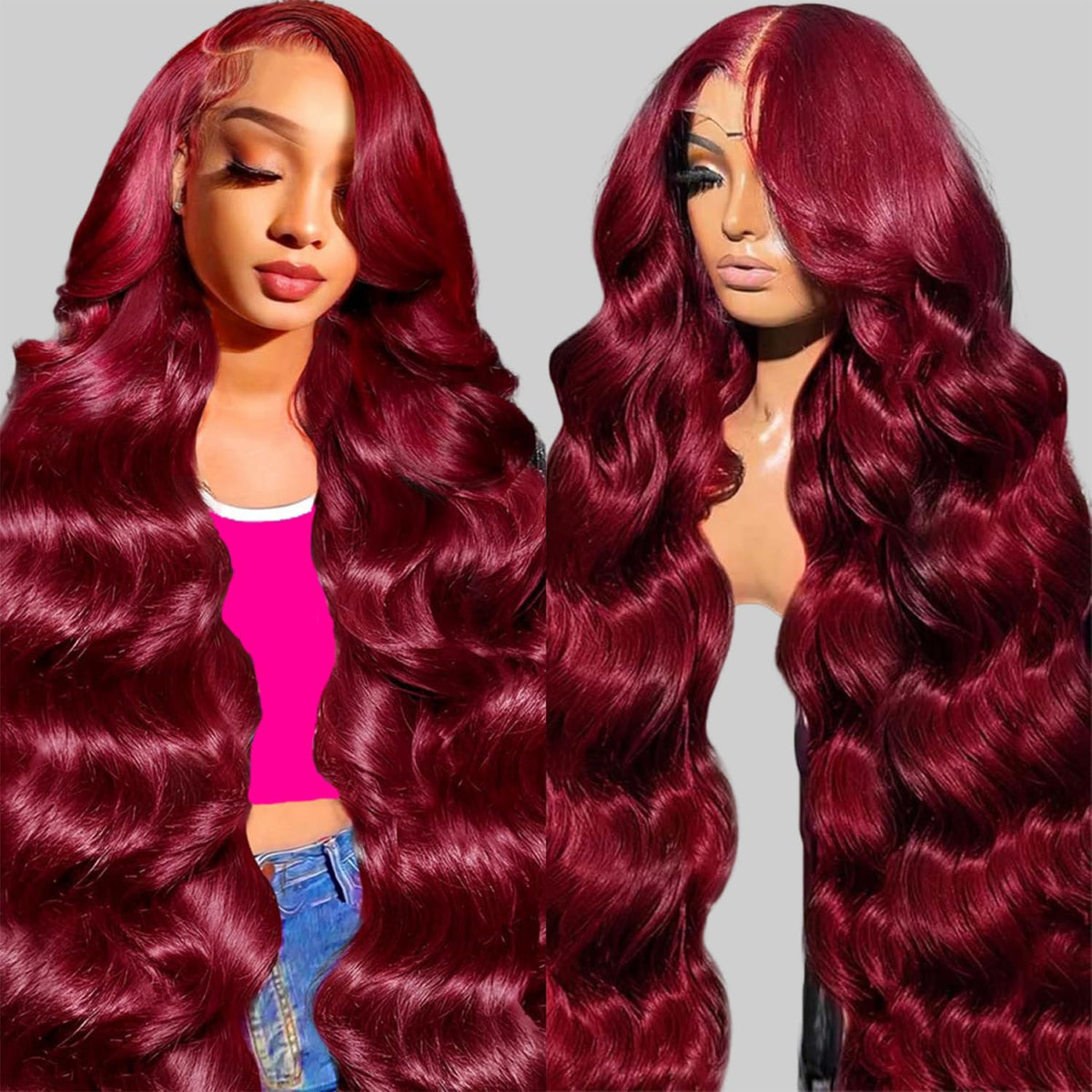 QZOQZO Burgundy Lace Front Wig 13x6 HD Body Wave front view