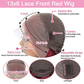 QZOQZO Burgundy Lace Front Wig 13x6 HD Body Wave packaging