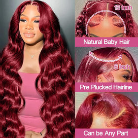 QZOQZO Burgundy Lace Front Wig 13x6 HD Body Wave side view