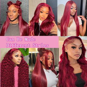 QZOQZO Burgundy Lace Front Wig 13x6 HD Body Wave styled