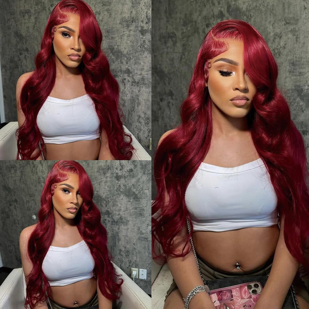 QZOQZO Burgundy Lace Front Wig 13x6 HD Body Wave with adjustable straps