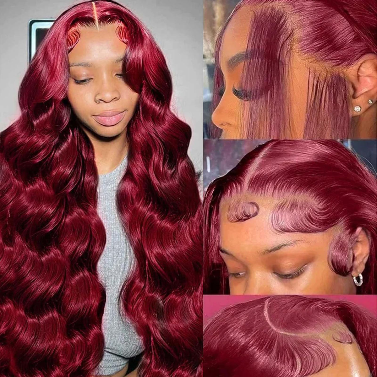 QZOQZO Burgundy Lace Front Wig 22 Inch front view