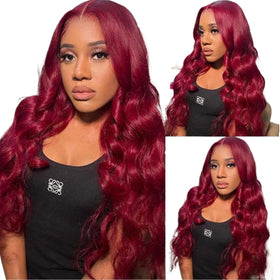 QZOQZO Burgundy Lace Front Wig 22 Inch side view