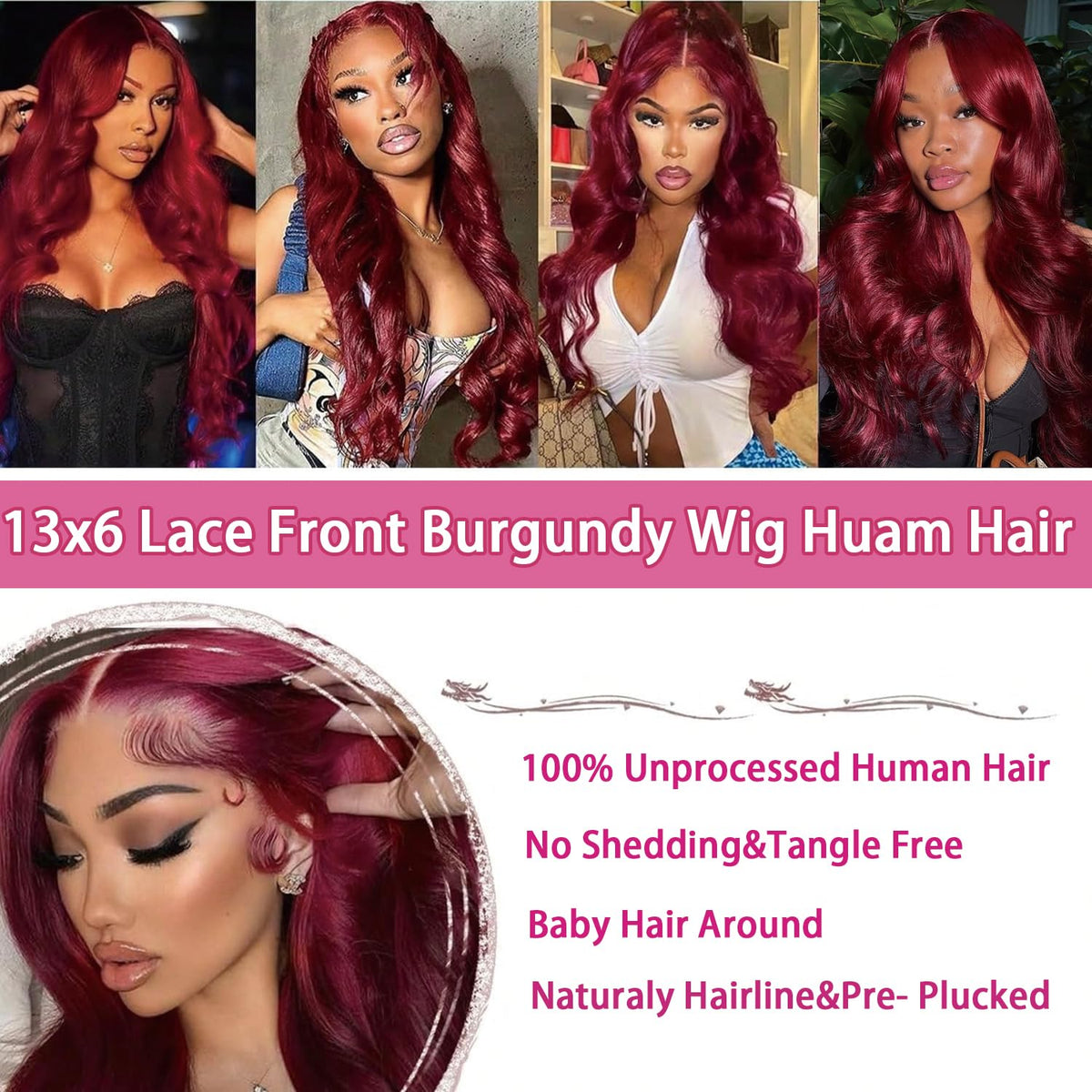 QZOQZO Burgundy Lace Front Wig 24 Inch back view