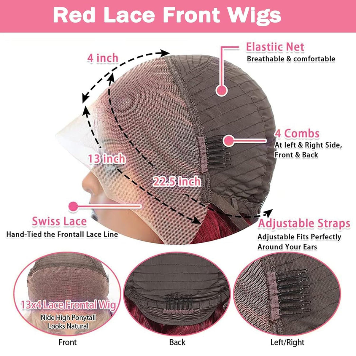 QZOQZO Burgundy Lace Front Wig 24 Inch close-up of lace