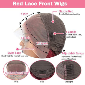 QZOQZO Burgundy Lace Front Wig 24 Inch close-up of lace