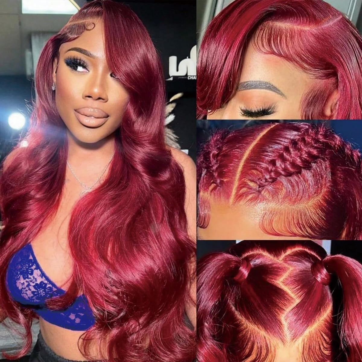 QZOQZO Burgundy Lace Front Wig 24 Inch side view