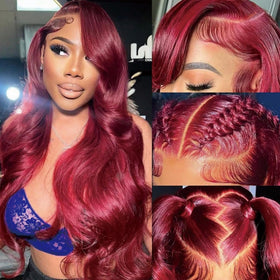 QZOQZO Burgundy Lace Front Wig 24 Inch side view