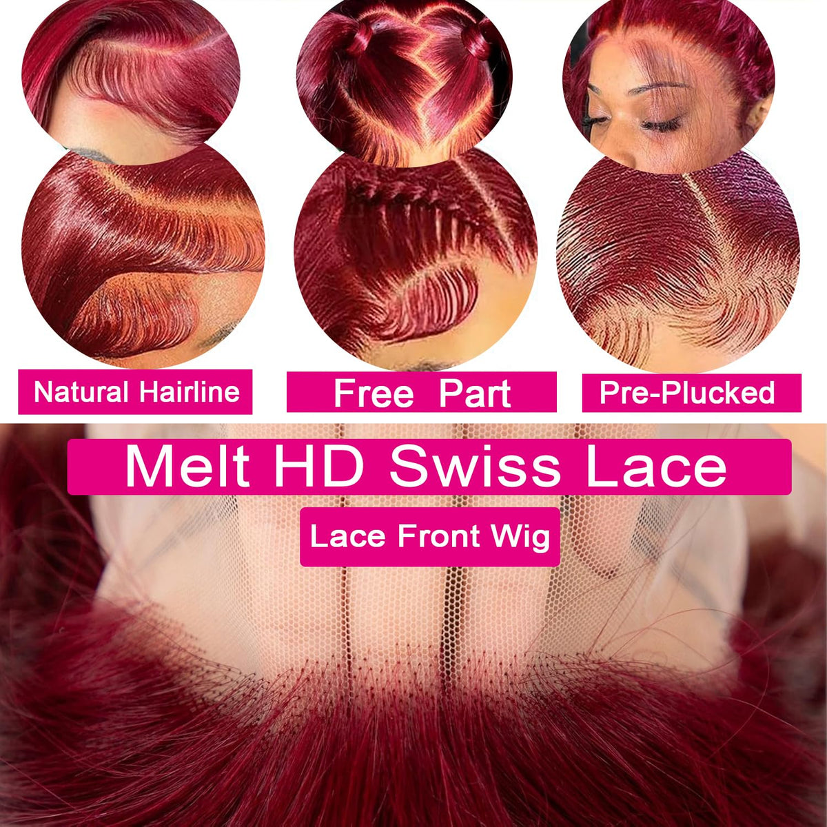 QZOQZO Burgundy Lace Front Wig 32 Inch back view