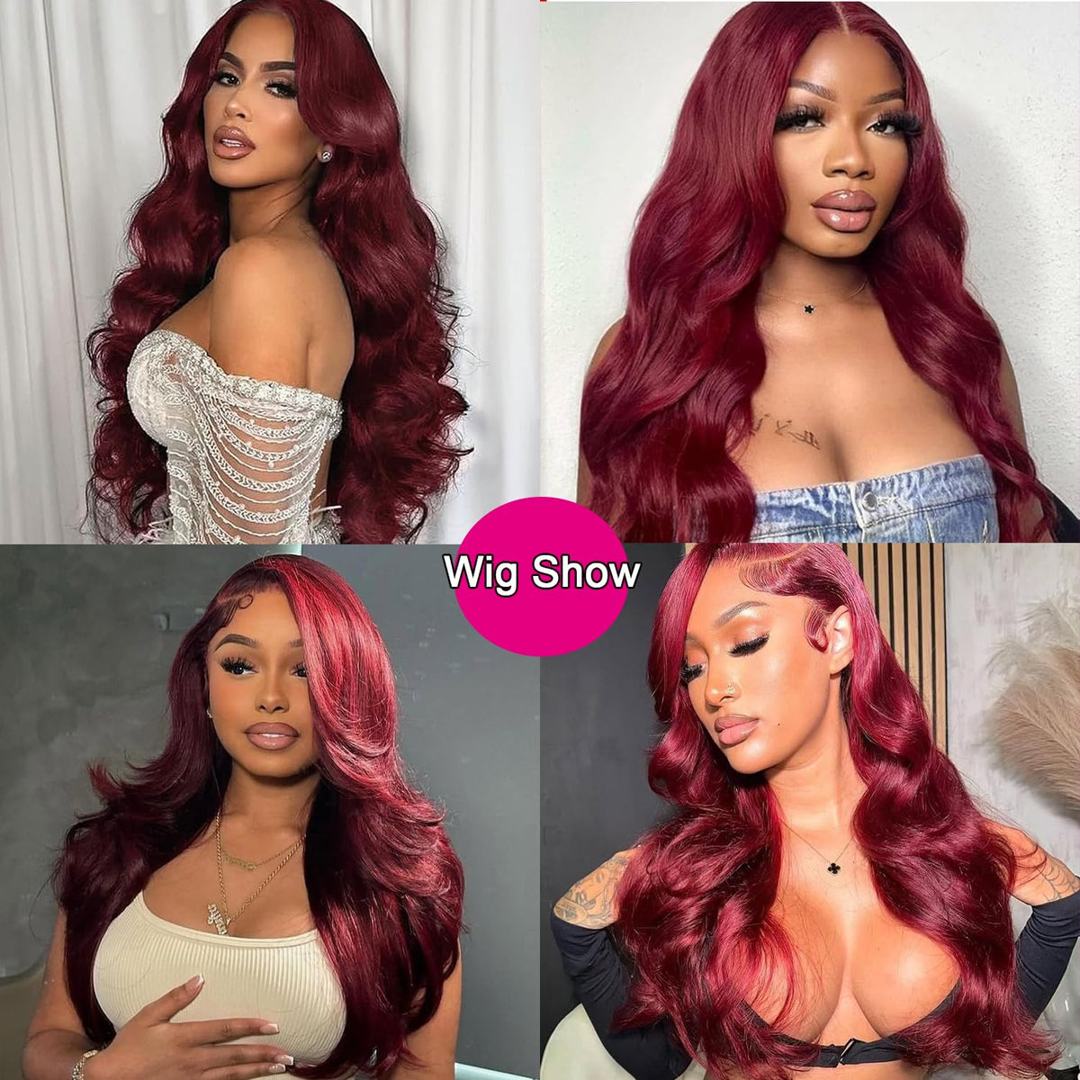 QZOQZO Burgundy Lace Front Wig 32 Inch close-up of lace