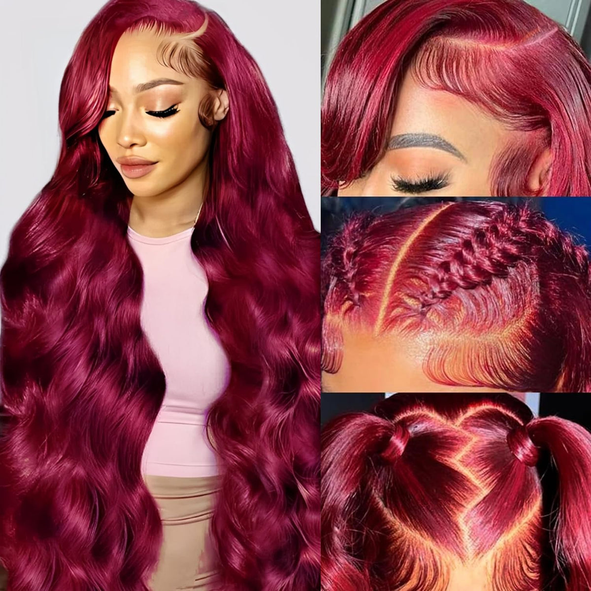 QZOQZO Burgundy Lace Front Wig 32 Inch side view
