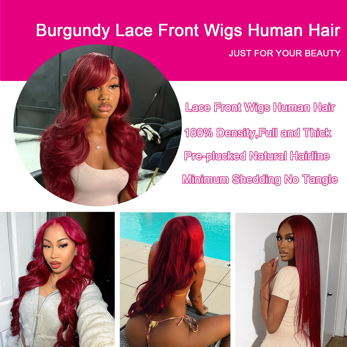 QZOQZO Burgundy Lace Front Wig back view highlighting length