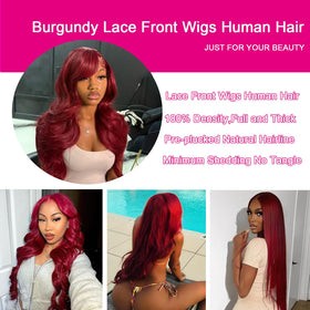 QZOQZO Burgundy Lace Front Wig back view highlighting length