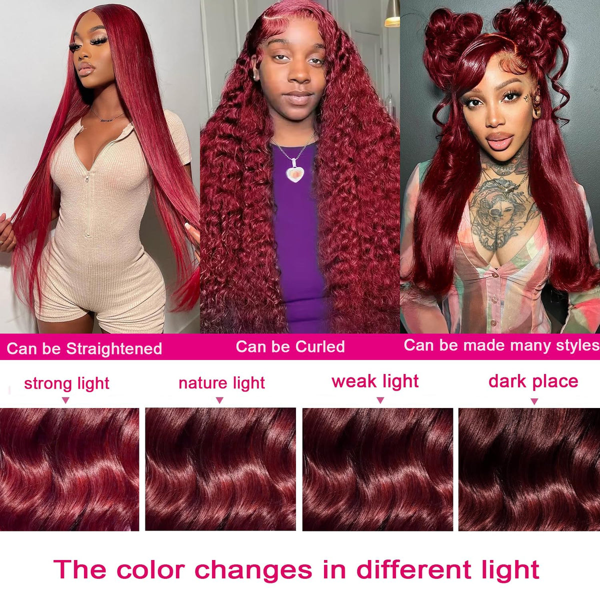 QZOQZO Burgundy Lace Front Wig close-up of hair texture