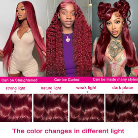QZOQZO Burgundy Lace Front Wig close-up of hair texture
