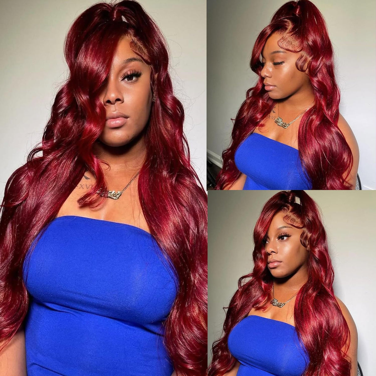 QZOQZO Burgundy Lace Front Wig displayed with packaging