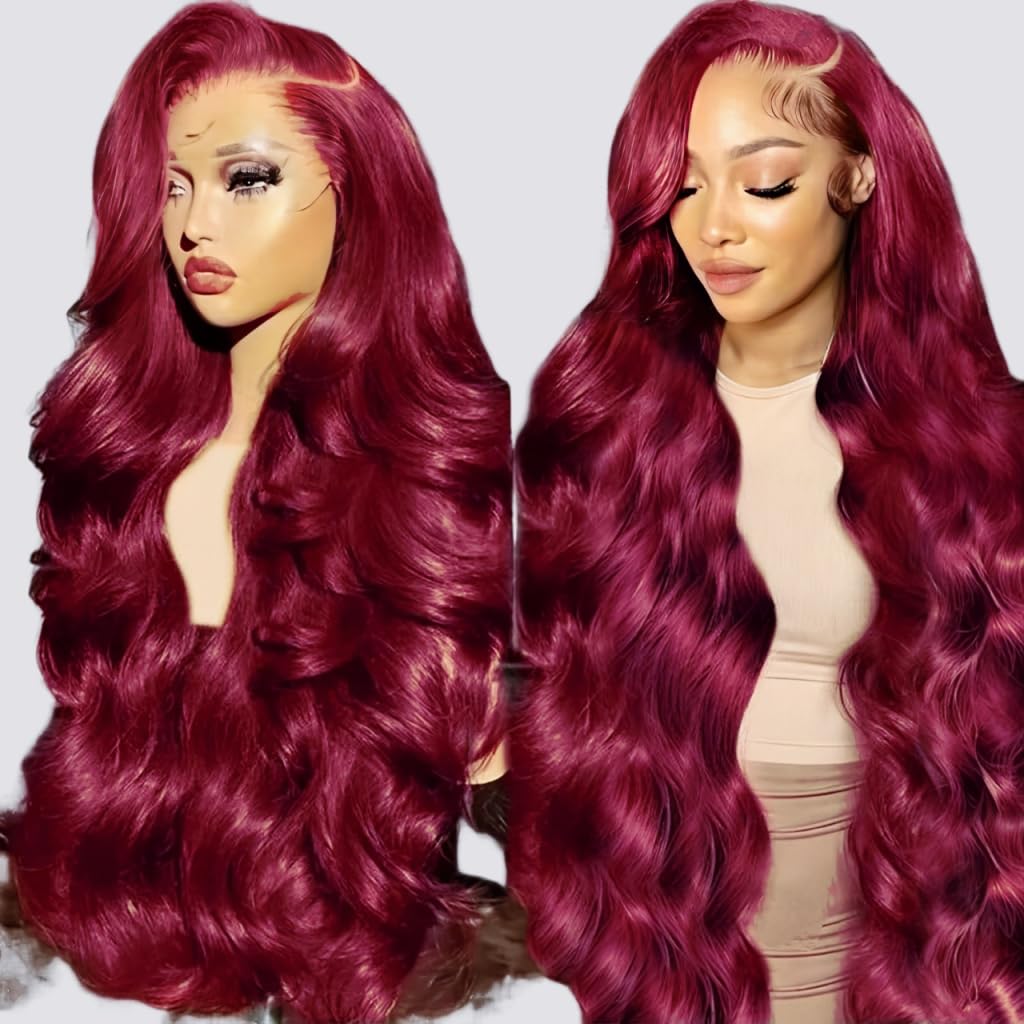 QZOQZO Burgundy Lace Front Wig showing pre-plucked baby hair
