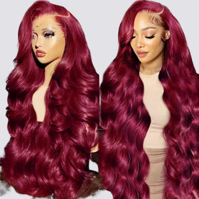 QZOQZO Burgundy Lace Front Wig showing pre-plucked baby hair