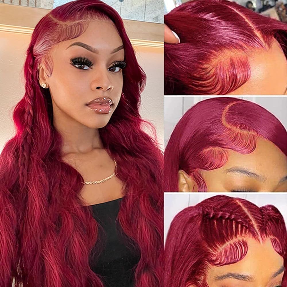 QZOQZO Burgundy Lace Front Wig styled for an event