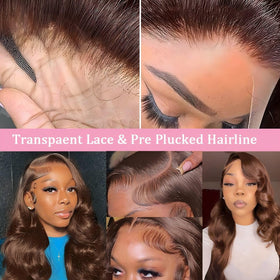 QZOQZO Chocolate Brown Lace Front Wig 30 Inch back view