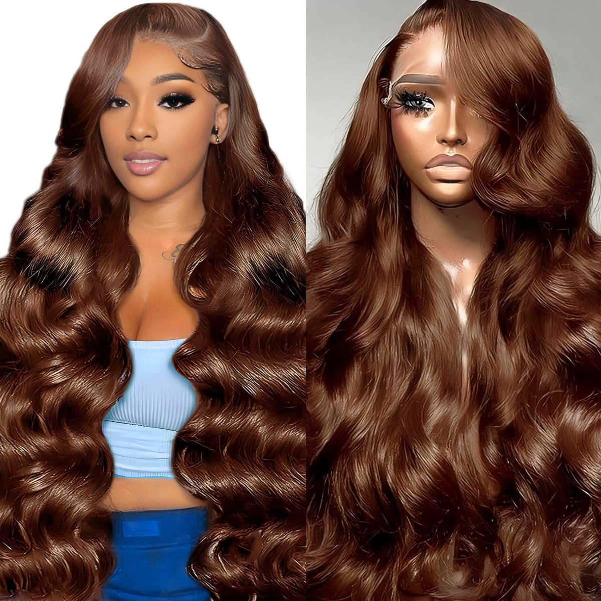 QZOQZO Chocolate Brown Lace Front Wig 30 Inch front view