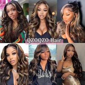 QZOQZO Ombre Lace Front Wig 1B/30 highlight styled in a ponytail