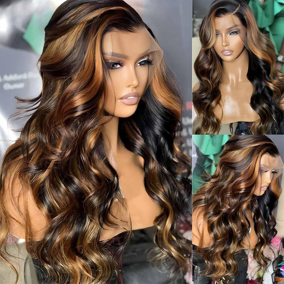QZOQZO Ombre Lace Front Wig 1B/30 highlight with natural hairline