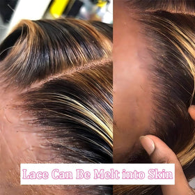 QZOQZO Ombre Lace Front Wig 28 inch close-up of lace