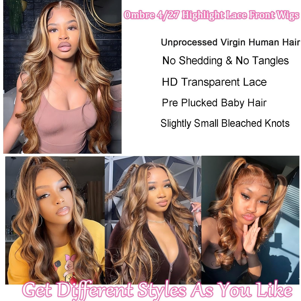 QZOQZO Ombre Lace Front Wig 28 inch honey blonde back view