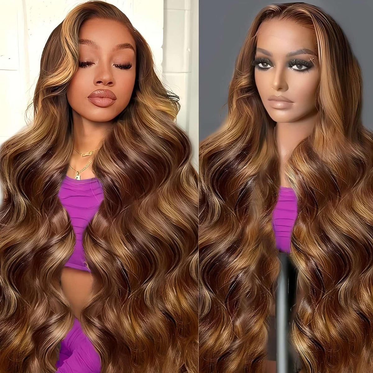 QZOQZO Ombre Lace Front Wig 28 inch honey blonde body wave front view