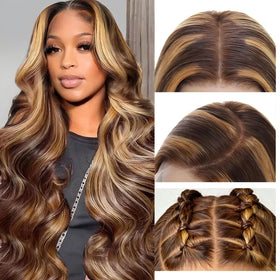 QZOQZO Ombre Lace Front Wig 28 inch honey blonde side view