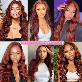 QZOQZO Reddish Brown Lace Front Wig 28 Inch with adjustable straps