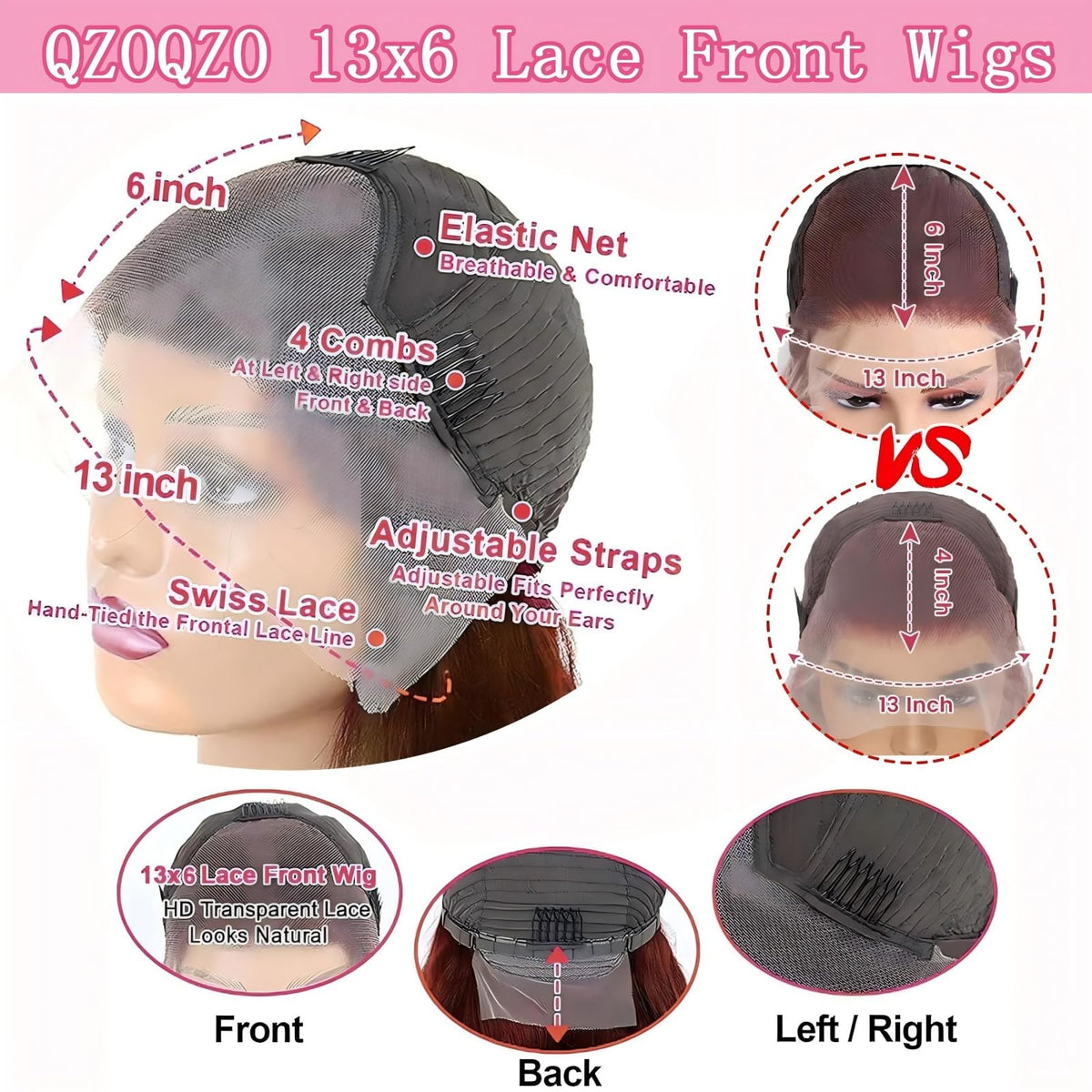 QZOQZO Reddish Brown Lace Front Wig back view