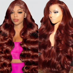 QZOQZO Reddish Brown Lace Front Wig front view