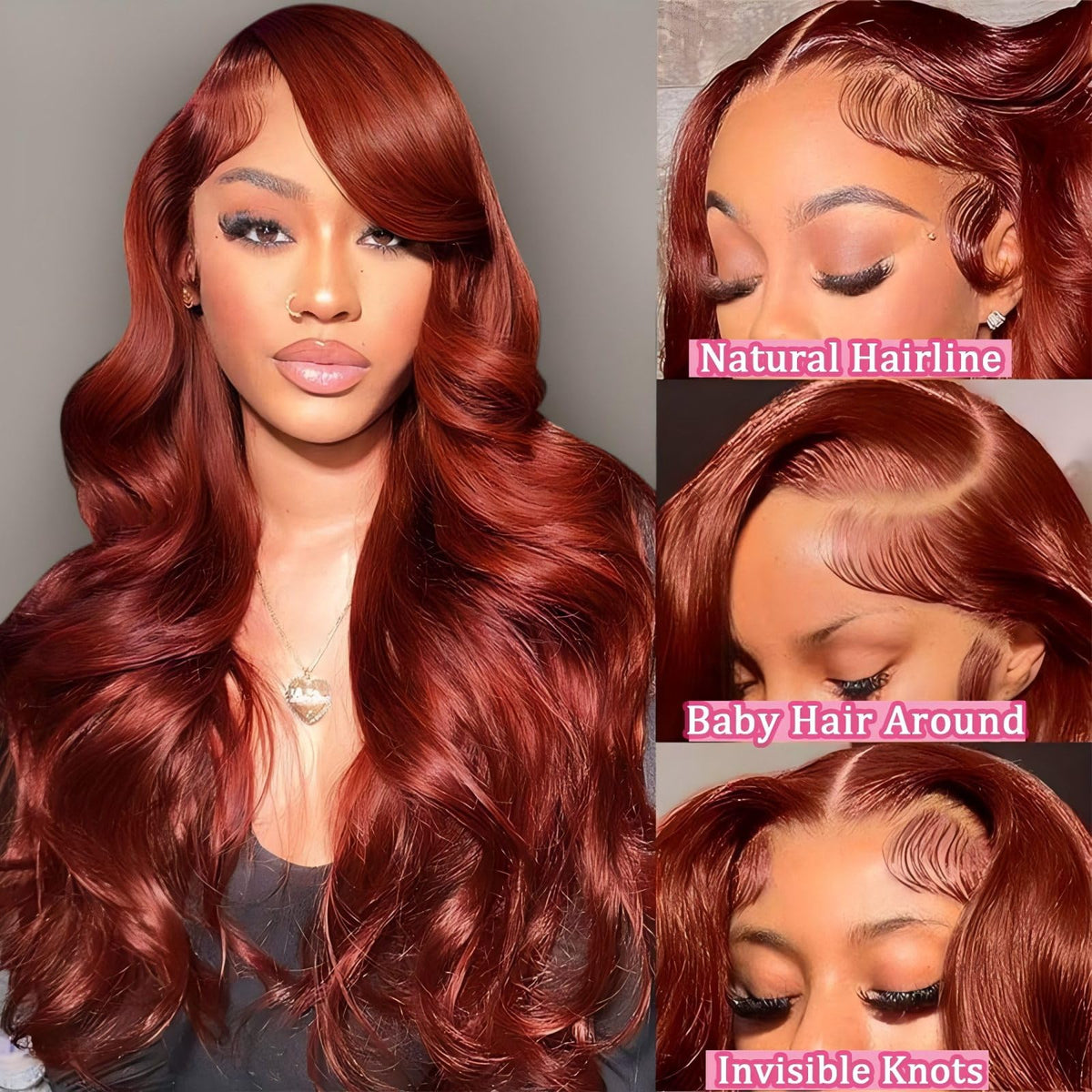 QZOQZO Reddish Brown Lace Front Wig side view showing texture
