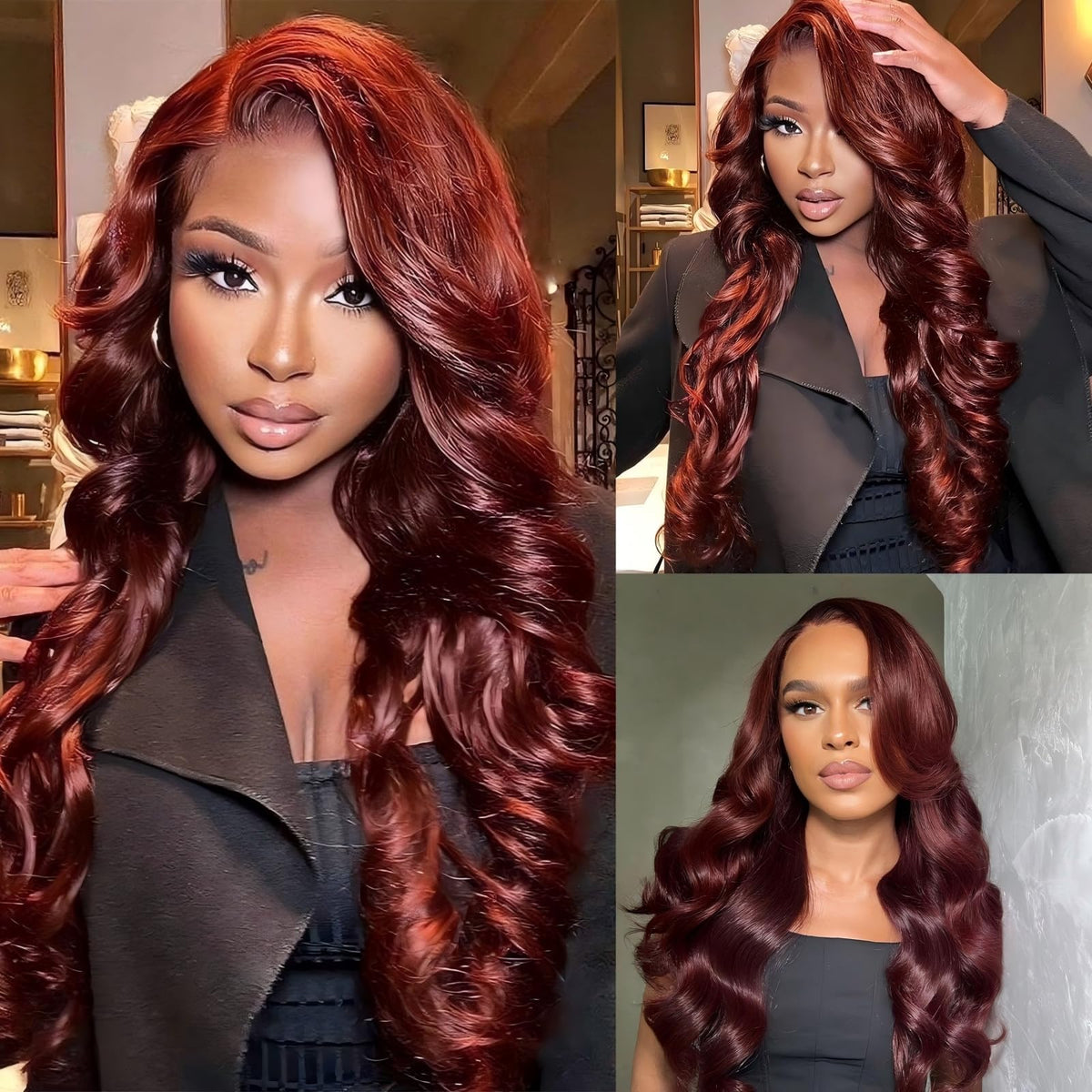QZOQZO Reddish Brown Lace Front Wig styled in a body wave