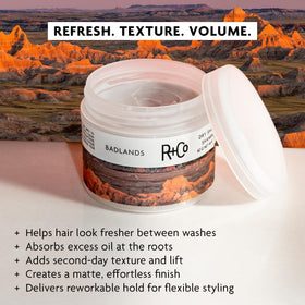 R+Co Badlands Dry Shampoo Paste 2.2 oz jar side view
