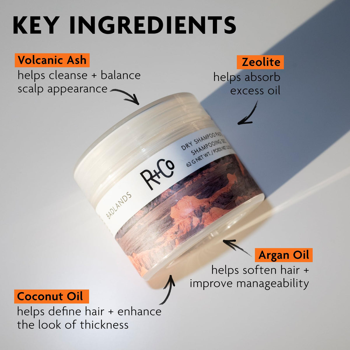 R+Co Badlands Dry Shampoo Paste application on hair