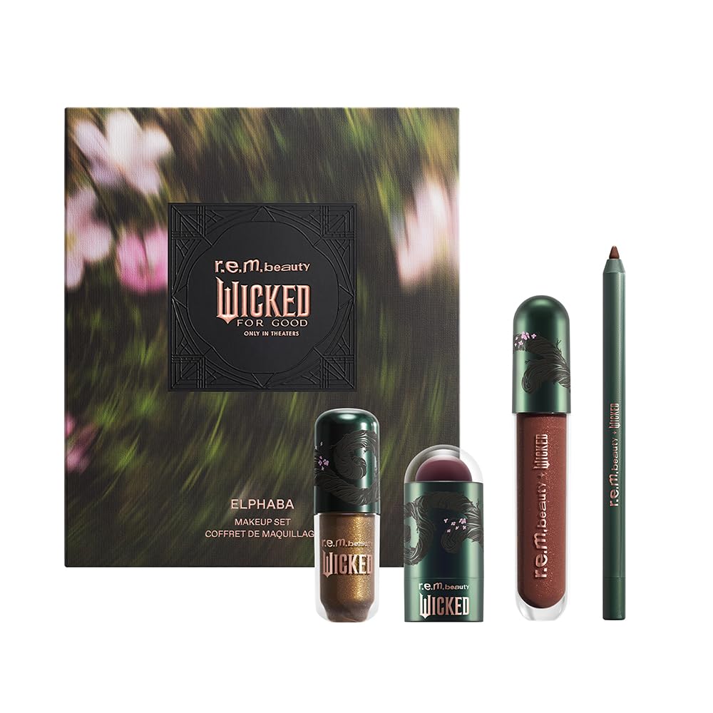 r.e.m. beauty Elphaba Makeup Set front view showcasing all products