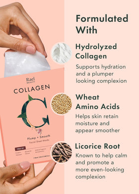 Rael Collagen mask displayed with a serene background