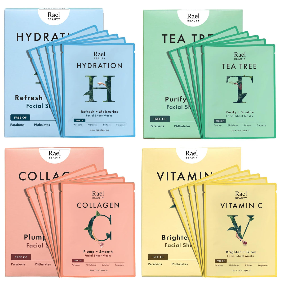 Rael Facial Masks Variety Pack front view with four different masks