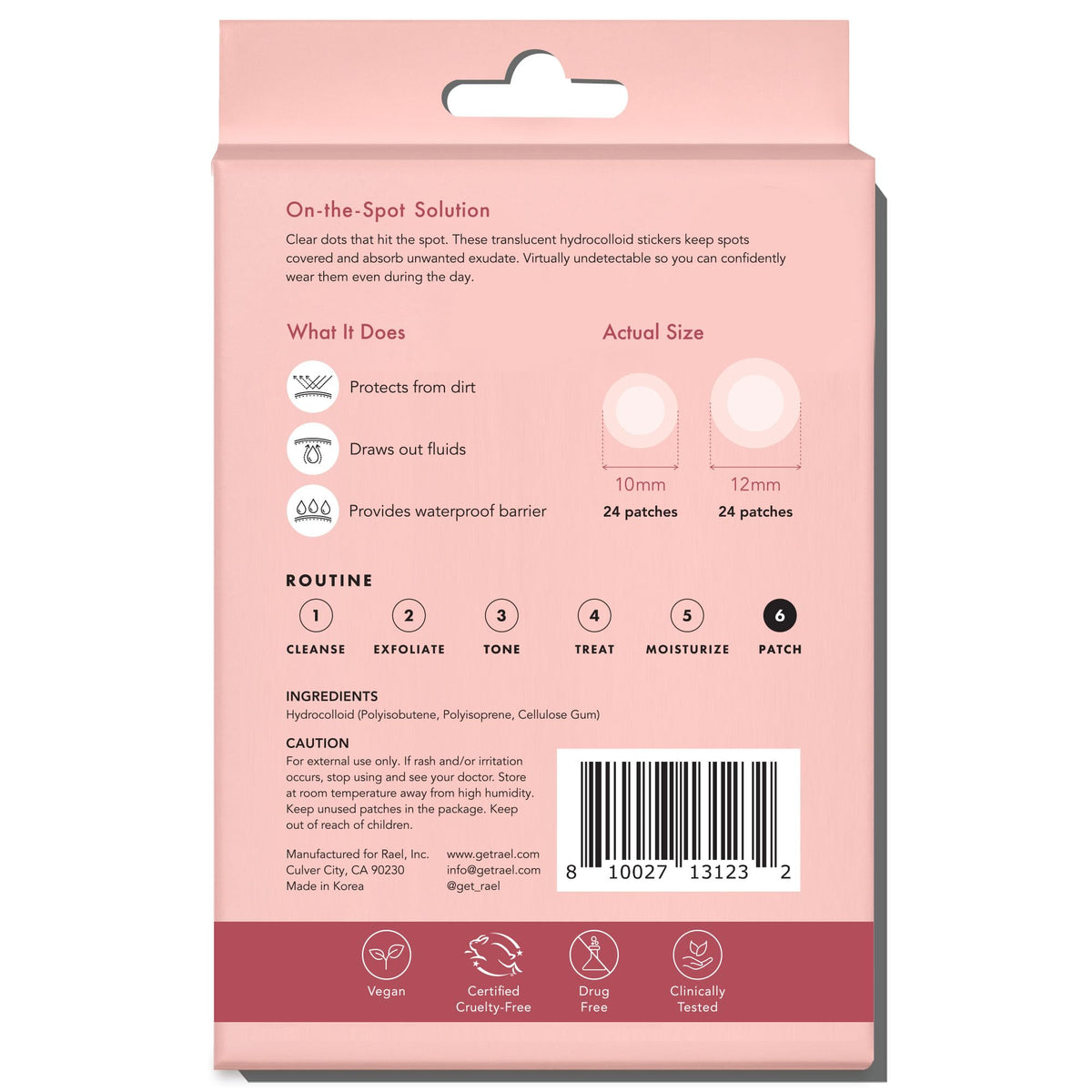 Rael Miracle Spot Cover Patches with application instructions