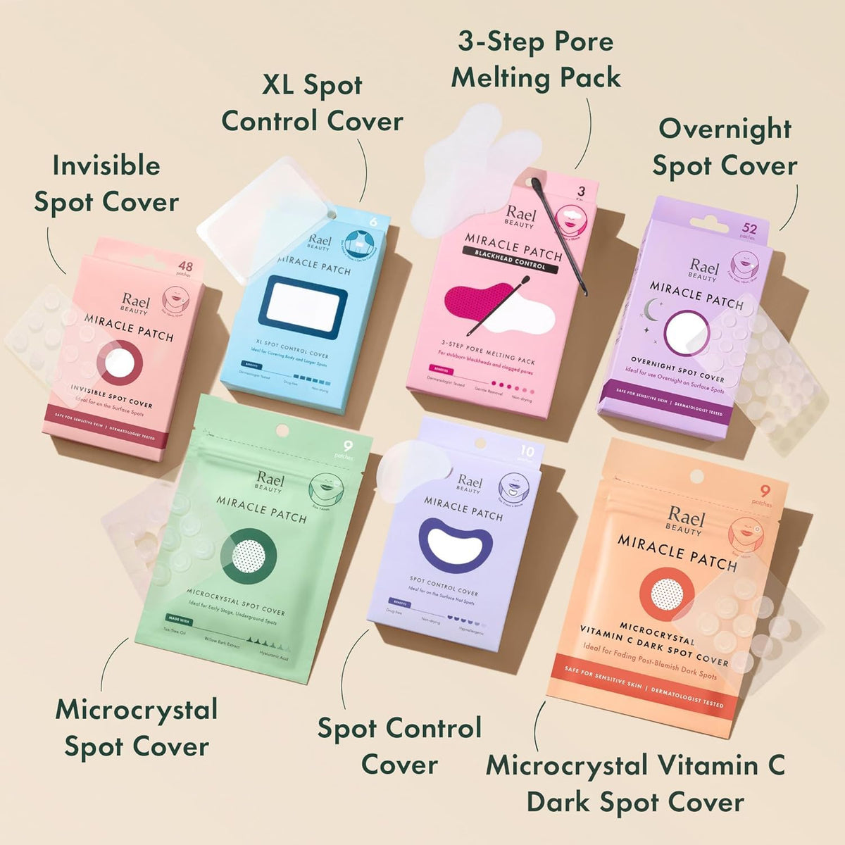 Rael Pimple Patches displayed on a bathroom counter