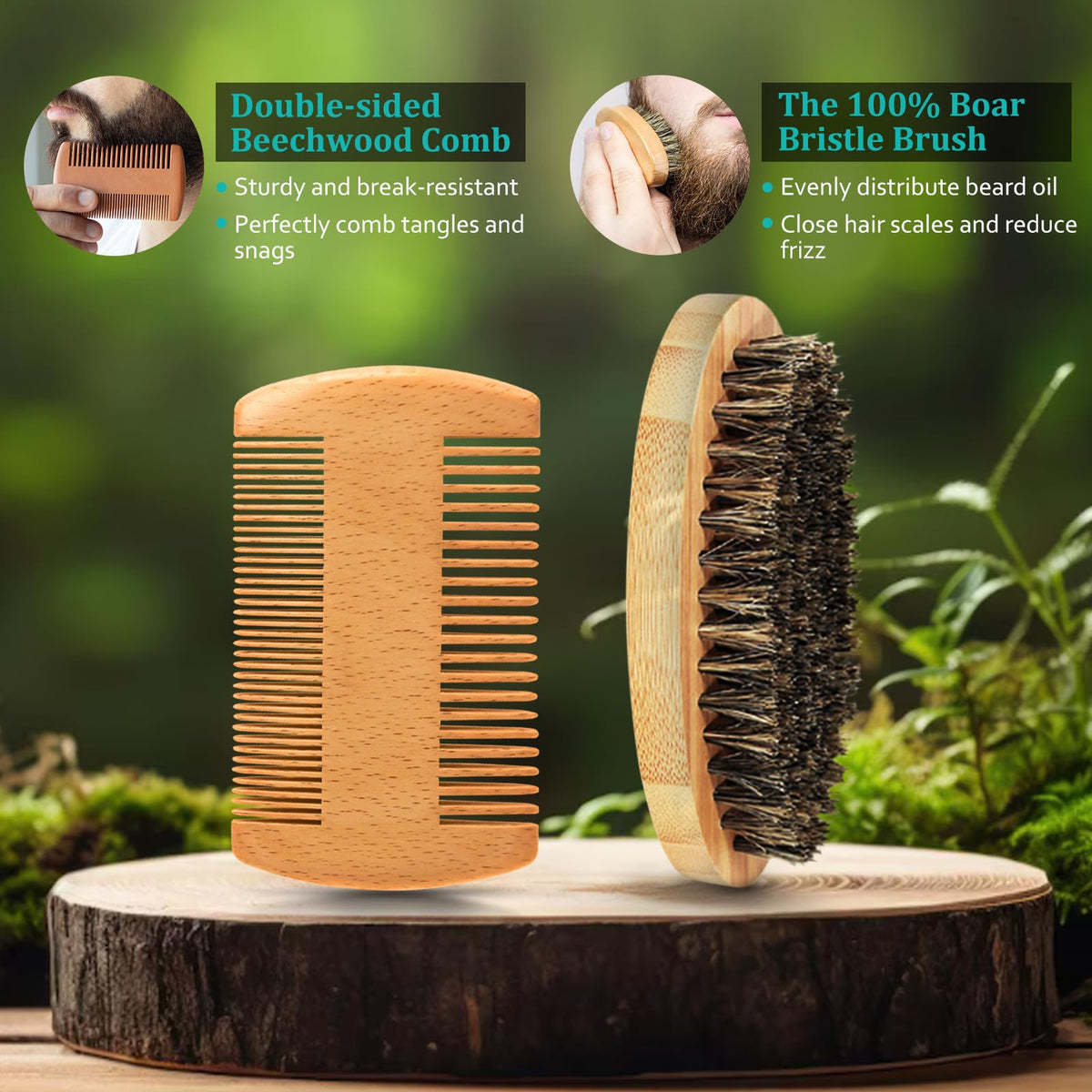 RAFFIN Beard Brush and Comb side view