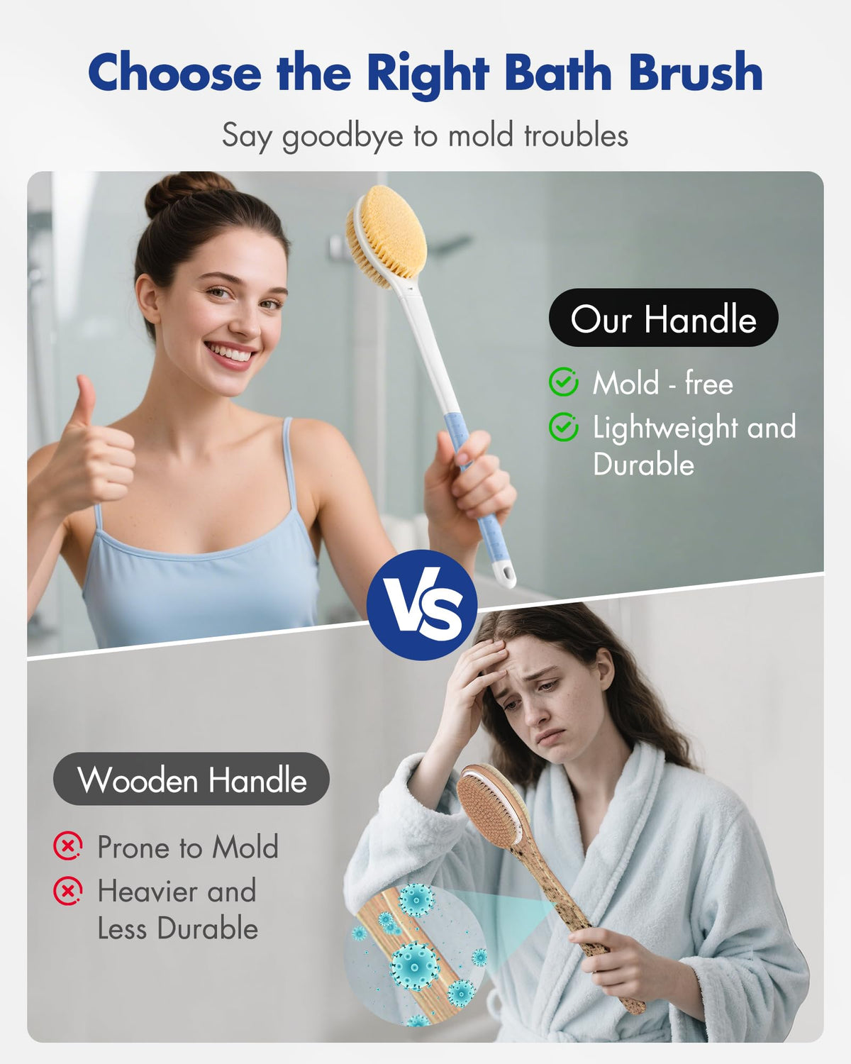 Rafow Back Scrubber Body Shower Brush close-up of non-slip grip